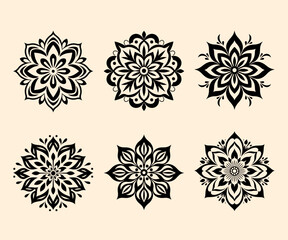 Simple shape mandala flowers, abstract floral elements, meditative flower motif