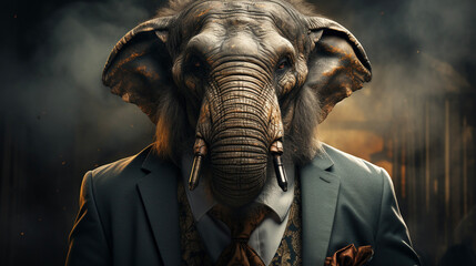 スーツを着たゾウ　elephant in suit　|　Generative AI - obrazy, fototapety, plakaty