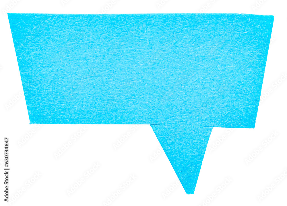 Poster blue blank cut out paper cardboard speech bubble of rectangular shape with copy space for text on tr