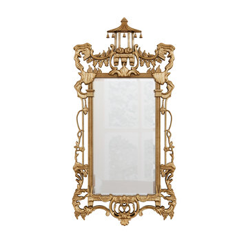 3d rendering of antique classical mirror in three materials _ Chinese Chippendale style carved giltwood mirror