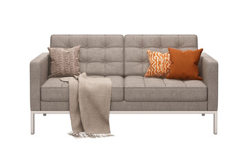 3d rendering of  Florence Knoll Relaxed Settee _ Cotton fabric, cushions, and Shawl