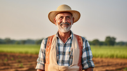 Fototapeta premium Portrait of a farmer against the backdrop of his fields.