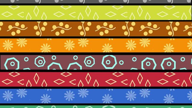African Pattern Background, Abstract Animation Of African Pattern, African Seamless Geometric Shape and Flower Pattern Animation Background With Various Shape, Traditional Geometric African Pattern