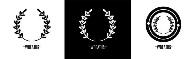 Wreath logo set. Collection of black and white logos. Stock vector.