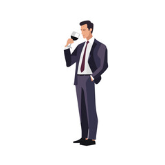 man in business suit drinking wine vector flat isolated illustration