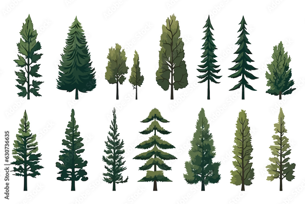 Sticker pine trees set vector flat minimalistic isolated illustration