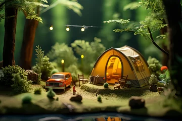 Papier Peint photo Lavable Camping 3D macro cartoon camping concept. AI technology generated image