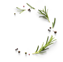 Foto op Canvas Fresh green organic rosemary leaves and peper isolated on white background. Transparent background and natural transparent shadow  Ingredient, spice for cooking. collection for design © Konstiantyn