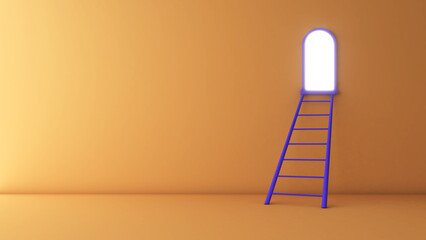 imagine an ethereal background Concept of a ladder and a door leading to achievement in reaching the goal. ,abstract background, 3D rendering © oselote