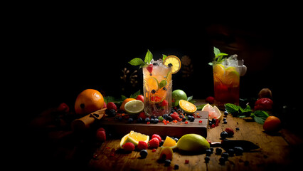 Cool drinks banner with berries and fruits