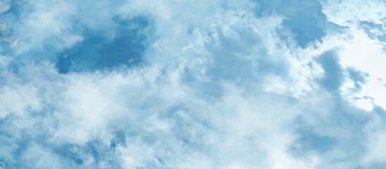 blue sky with white clouds in sunny weather .Blue Sky vector .White cumulus clouds formation in blue sky .blue water surface background .Panorama.	