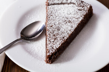 Chocolate Cake Slice on white dish