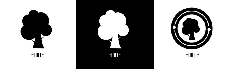 Tree logo set. Collection of black and white logos. Stock vector.