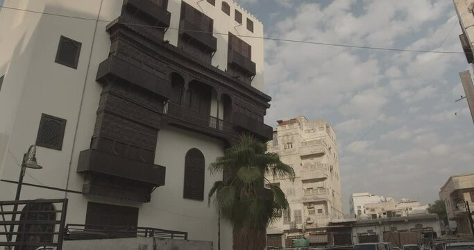 Old houses with wooden mashrabiya in al-Balad quarterJeddah  Saudi Arabia