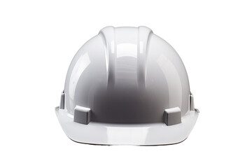 A white safety helmet (hard hat) placed on a plain white surface. Protective attire is also visible.