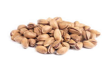 Pistachios on the white background