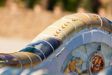 Detail closeup of mosaic in Park Guell, Barcelona
