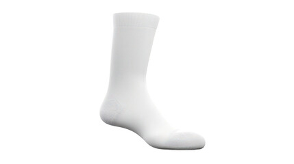 A mockup of a white sock is presented, placed on a white background and created in a 3D rendering.