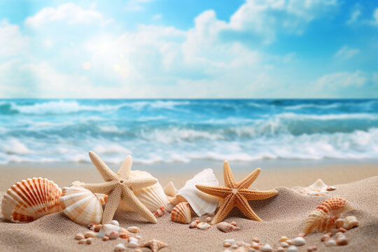 beach scene with seashell sand beach background