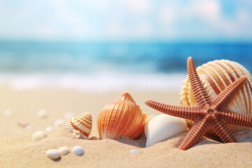 Fototapeta na wymiar beach scene with seashell sand beach background