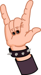 Rockers hand with rock sign in cartoon style