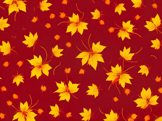 Naklejka na ściany i meble Floral autumn backdrop: red yellow leaves vintage.