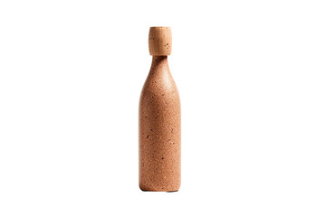 A single cork from a sparkling wine bottle standing alone on a white background.