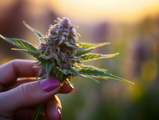 Woman holding a cannabis bud