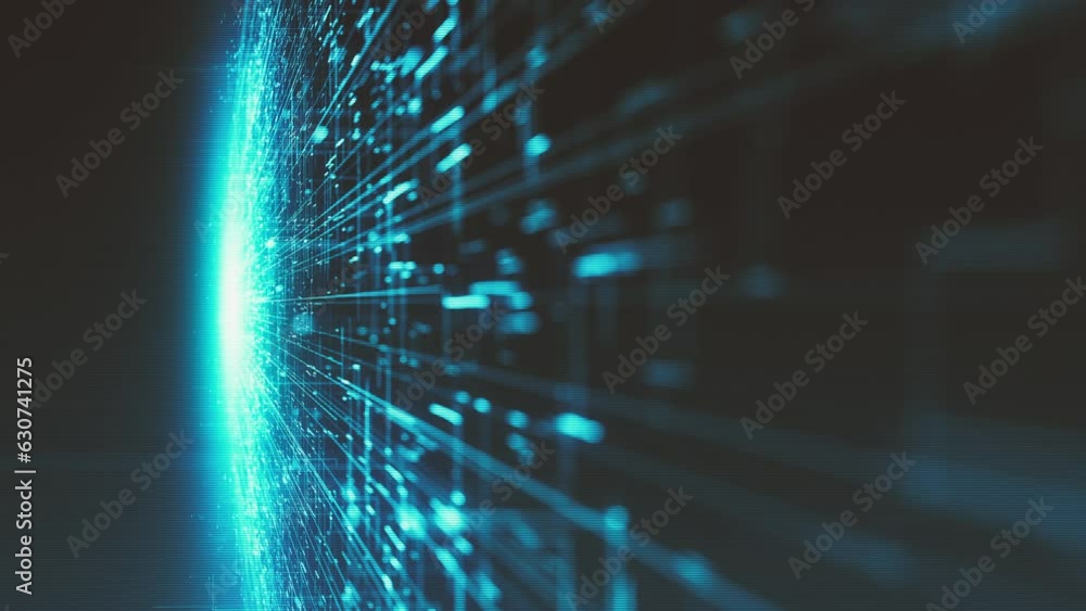 Poster hitech space scifi network landcape background/ 4k animation of an abstract digital data business te