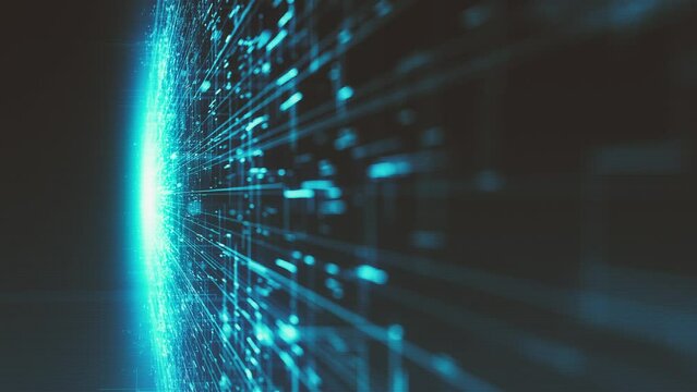 Hitech Space Scifi Network Landcape Background/ 4k animation of an abstract digital data business technology landscape including connected lines and numbers with depth of field shifting
