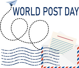 World Post Day. Letter in an envelope and paper plane. Mail delivery. Poster, banner.
