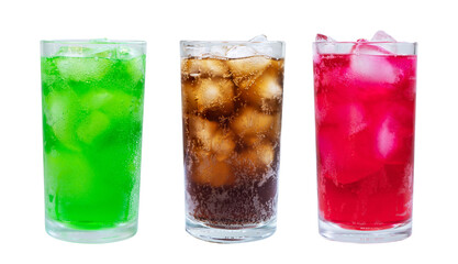 Soft drinks with ice cubes isolated transparent background. - 630741695