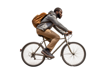 man riding a bike isolated on white