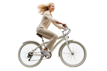 woman with bicycle isolated on white