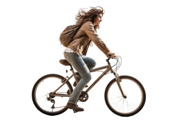 woman with bicycle isolated on white