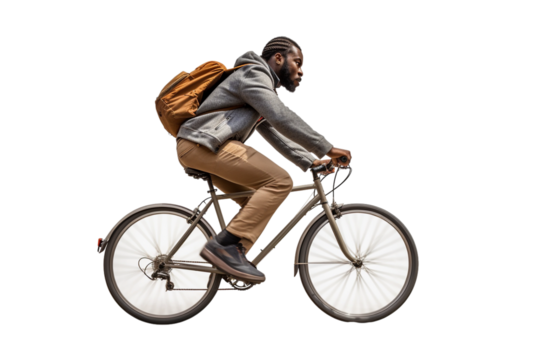 man riding a bike isolated on white