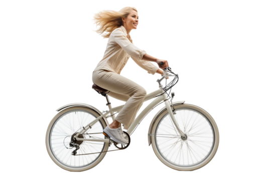 woman with bicycle isolated on white
