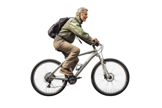 man riding a bike isolated on white