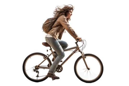 woman with bicycle isolated on white