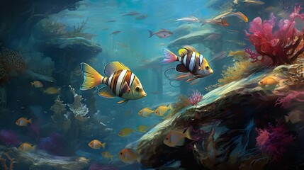 Obraz na płótnie Canvas Tropical coral reef and fish. ai generative art.