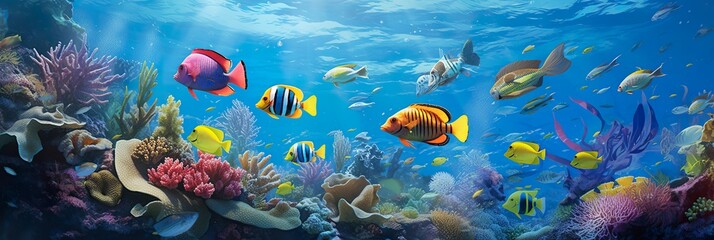 Obraz na płótnie Canvas Tropical coral reef and fish. ai generative art.