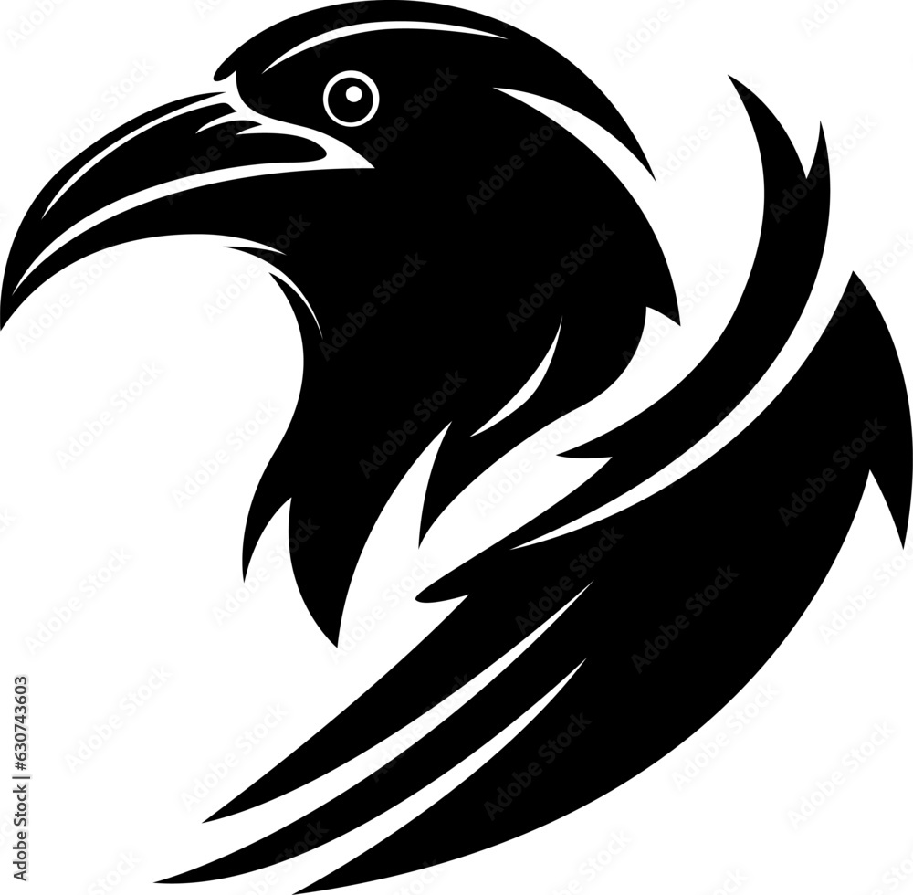 Wall mural graphic logo design template for emblem. image of bird portrait for company use or tattoo.raven isol