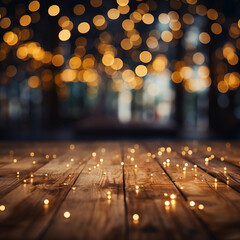 wooden floor empty, lights and glitters around,blurred background-4