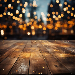 wooden floor empty, lights and glitters around,blurred background-3
