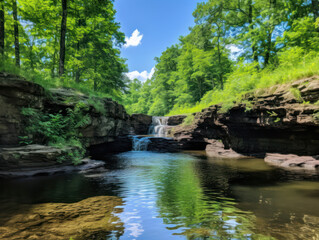 an outdoor swimming hole in summer