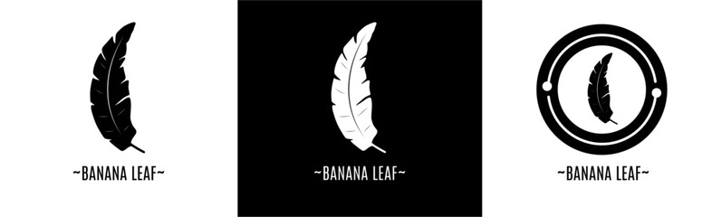 Banana leaf logo set. Collection of black and white logos. Stock vector.
