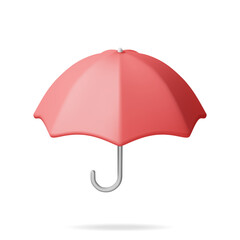 3D Classic Red Umbrella Isolated on White. Render Umbrella Personal Accessory. Protection from Rain, Insurance Symbol. Realistic Vector illustration