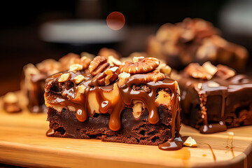 Delicious Chocolate brownie cake. AI technology generated image
