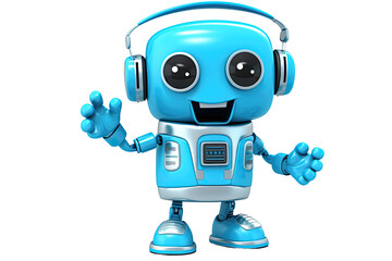 A 3D illustration of a charming blue robot raising its hand can be seen in the picture. The robot...