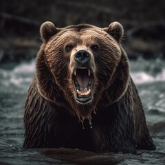 Obraz premium Angry roaring Bear, Generative Ai